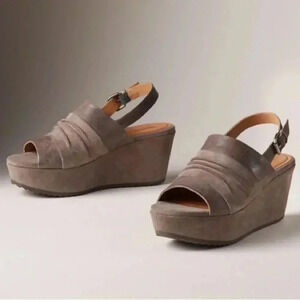 Trask Shari Suede Open Toe Slingback Wedge Sandals